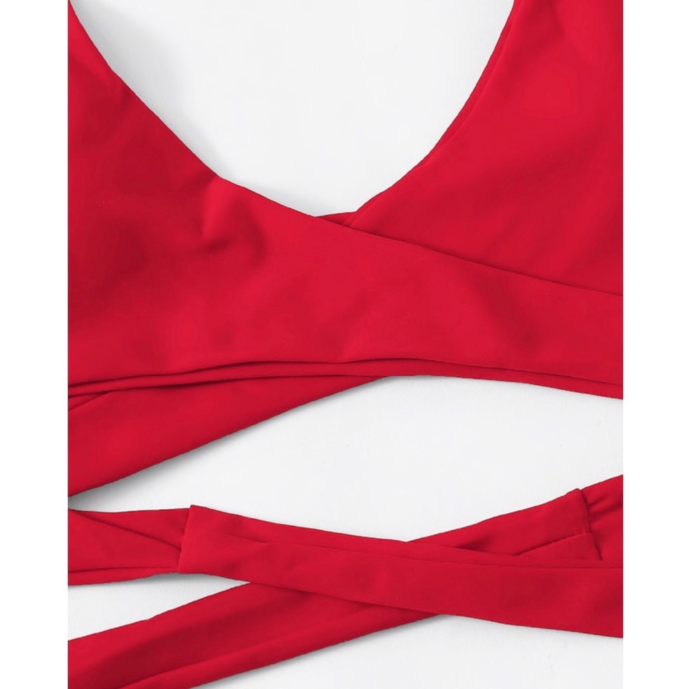 ππ Wrap Halter Top With Random Palm Print Bikini - Picture 4 of 6